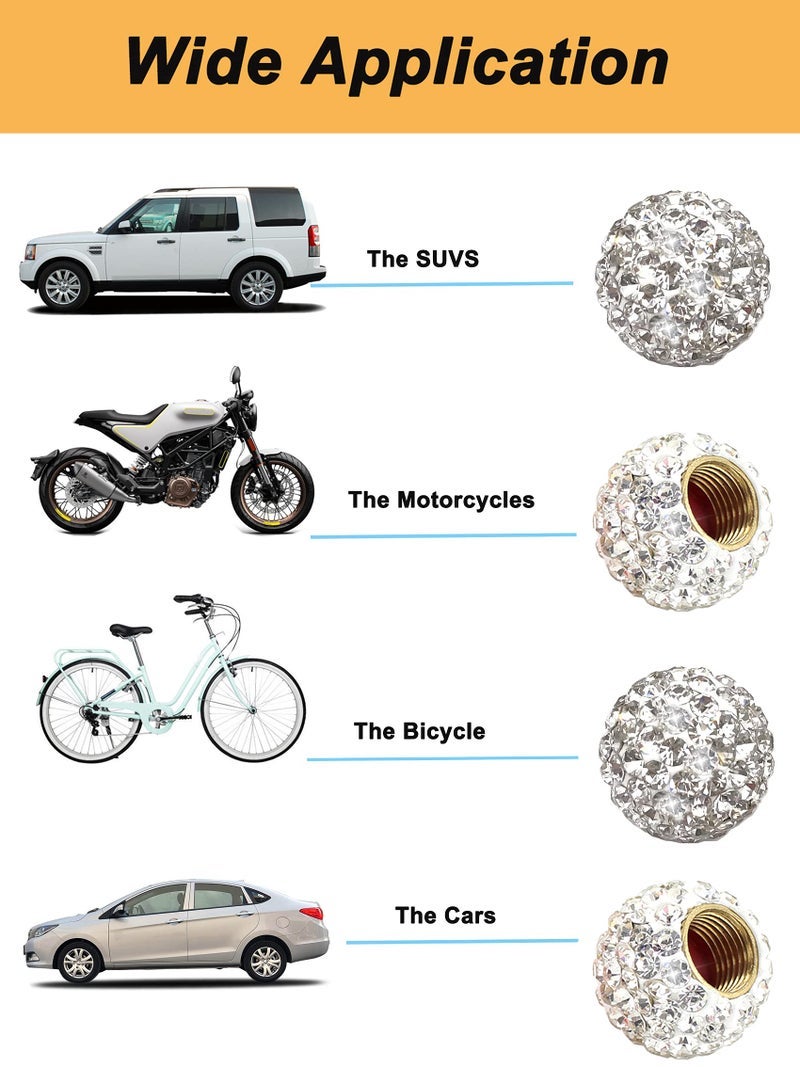 Muxkenper Car Wheel Tire Valve 4 Pack Handmade Crystal Rhinestone Tire Valve Stem Air Caps Cover Bling Car Accessories (White) - Image 2